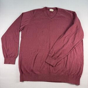 LL Bean Sweater Mens 2XL Tall Maroon Cotton Cashmere Pullover V Neck Lightweight
